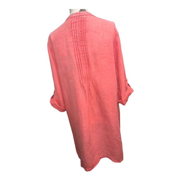 Karyn Seo Eva V-Neck 3/4 Sleeve Embroidered Coral Linen Shift Dress SZ MED. - Picture 5 of 13